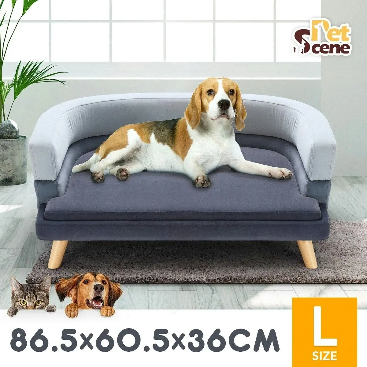 Pet Scene Luxury Dog Cat Bed Sofa Large Doggy Lounge Puppy Soft Chaise Pet Furniture Wood Frame High Density Sponge