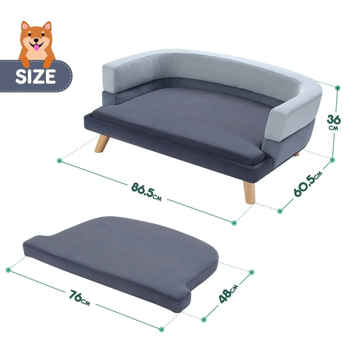 Pet Scene Luxury Dog Cat Bed Sofa Large Doggy Lounge Puppy Soft Chaise Pet Furniture Wood Frame High Density Sponge