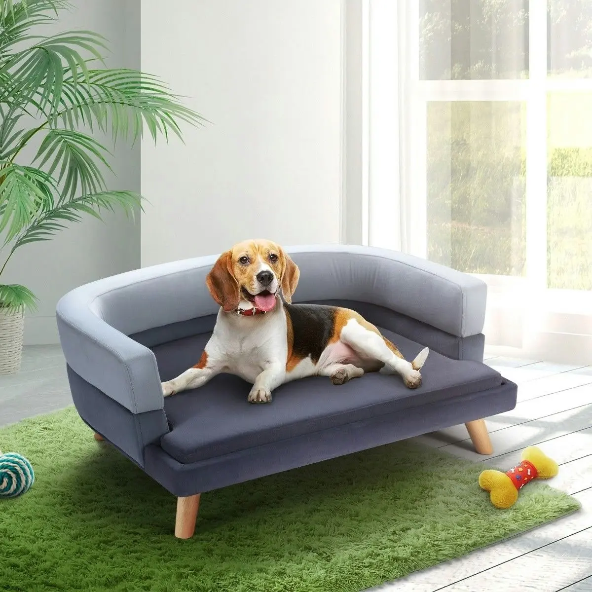 Pet Scene Luxury Dog Cat Bed Sofa Large Doggy Lounge Puppy Soft Chaise Pet Furniture Wood Frame High Density Sponge