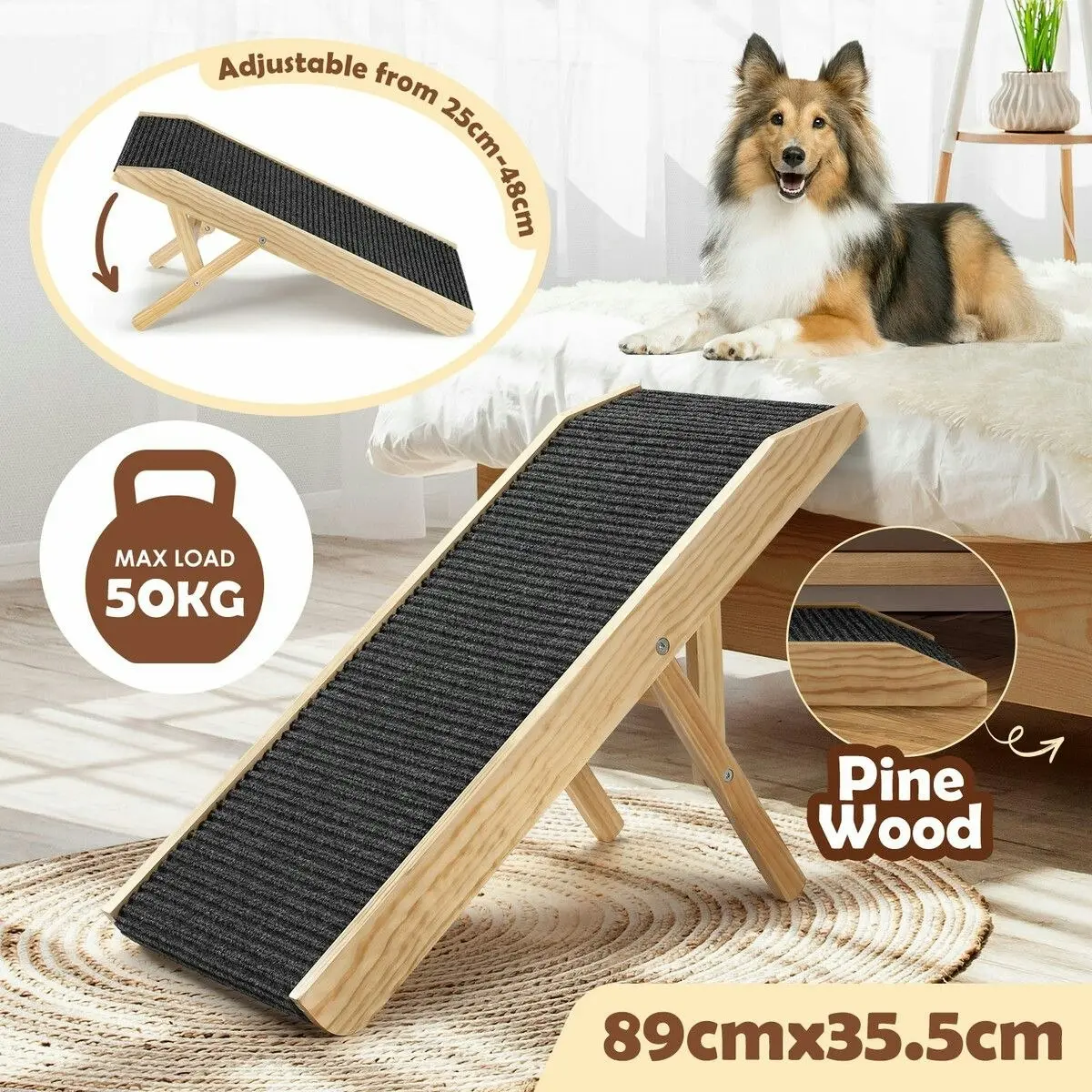 Pet Scene Pet Dog Ramp Stairs Steps Puppy Cat Ladder Folding Adjustable for Bed Car Couch Sofa Portable 4 Levels Height Pine Wood