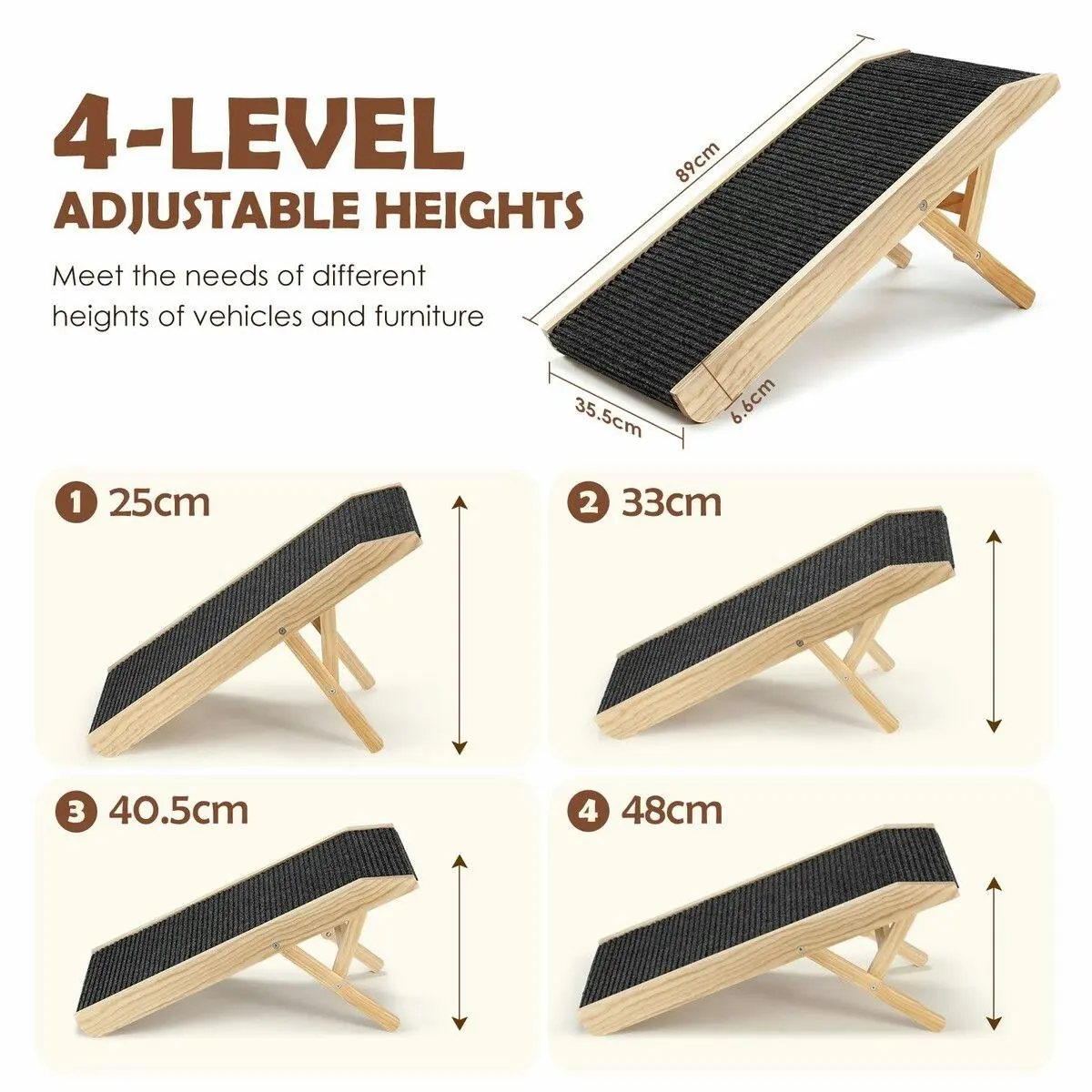 Pet Scene Pet Dog Ramp Stairs Steps Puppy Cat Ladder Folding Adjustable for Bed Car Couch Sofa Portable 4 Levels Height Pine Wood