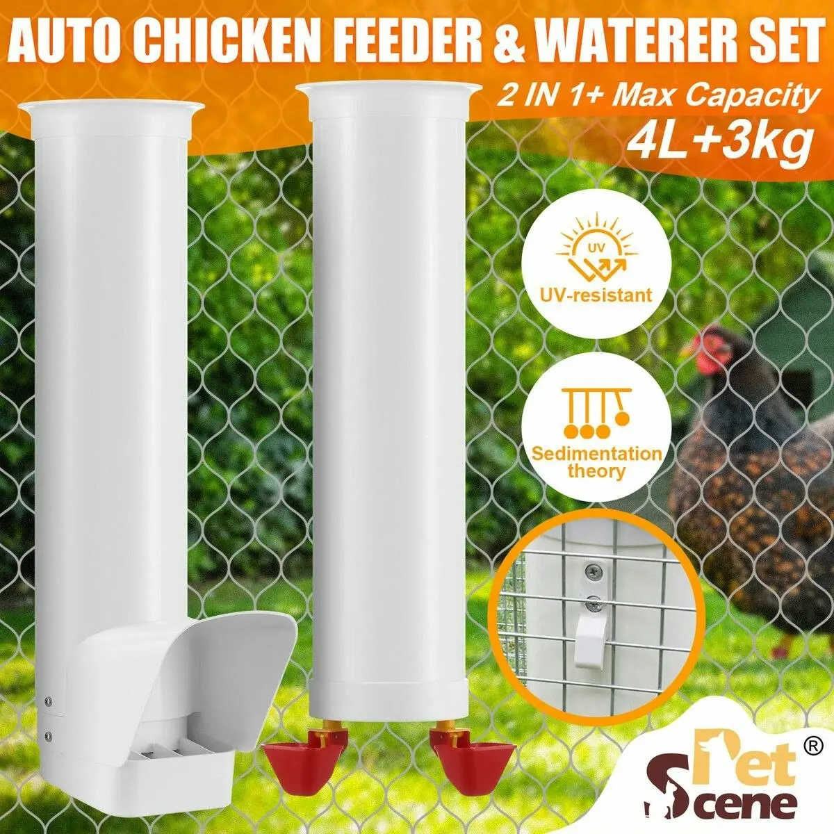 Pet Scene Chicken Bird Feeder Waterer Set Automatic Water Dispenser Poultry Coop 3KG Food 4L Drinker Kit Auto Aviary Chook Chick Hen Quail Drinking Cup