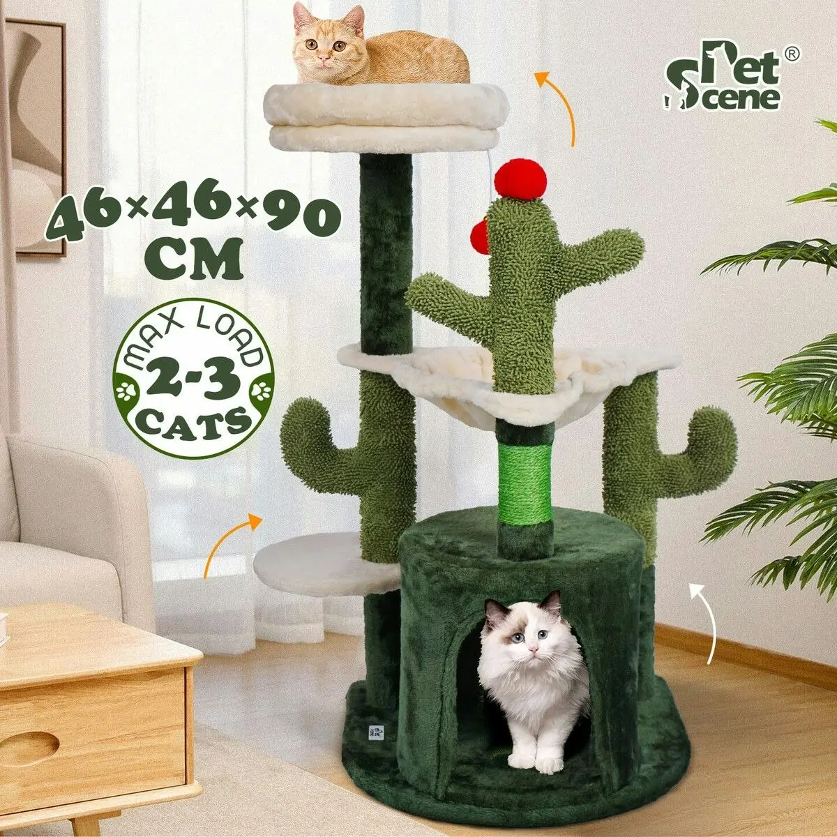 Pet Scene 90cm Cat Tower Tree Scratching Post Bed House Sisal Scratcher Furniture Stand Cave Condo Climbing Gym Play Hammock Perch Ball