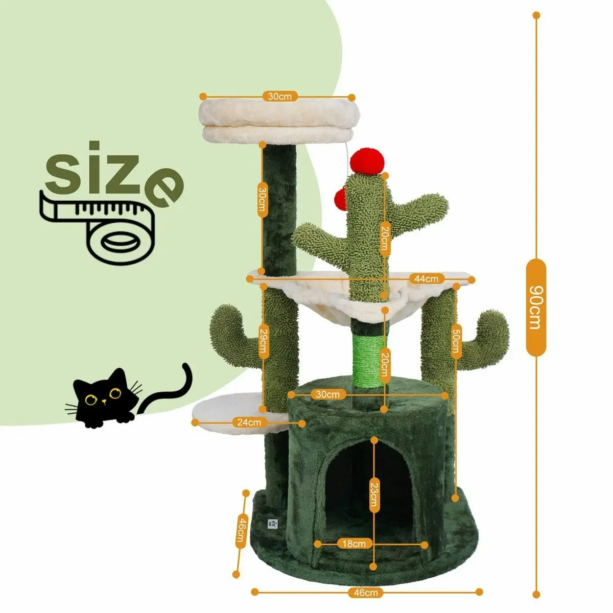 Pet Scene 90cm Cat Tower Tree Scratching Post Bed House Sisal Scratcher Furniture Stand Cave Condo Climbing Gym Play Hammock Perch Ball