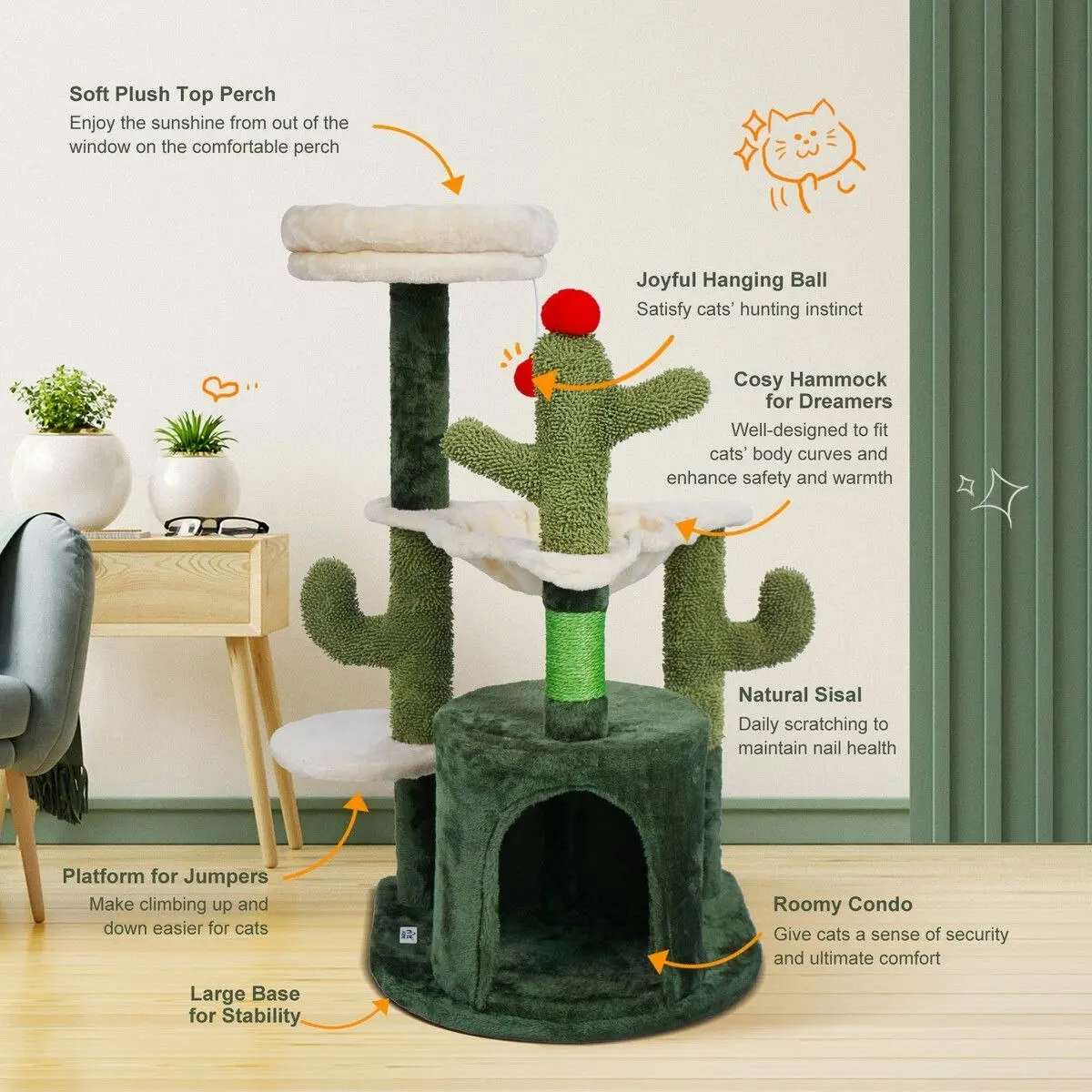 Pet Scene 90cm Cat Tower Tree Scratching Post Bed House Sisal Scratcher Furniture Stand Cave Condo Climbing Gym Play Hammock Perch Ball