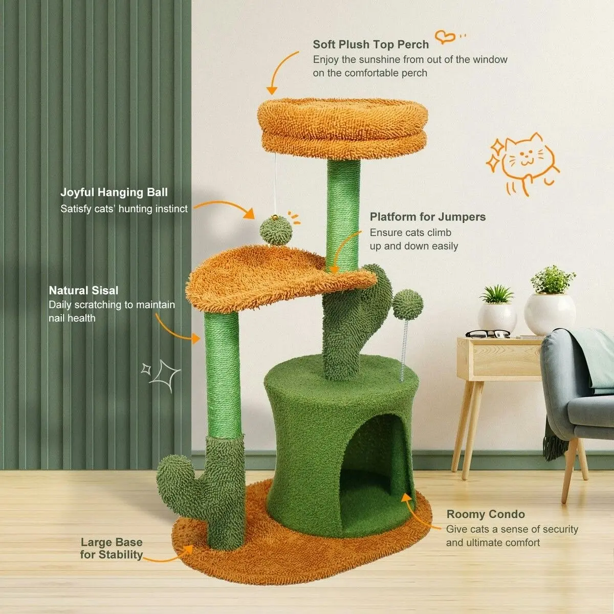 Pet Scene Cat Kitty Tree Tower Scratching Post Bed Sisal Scratcher Stand House Cave Furniture Condo Climbing Pole Play Castle Perch