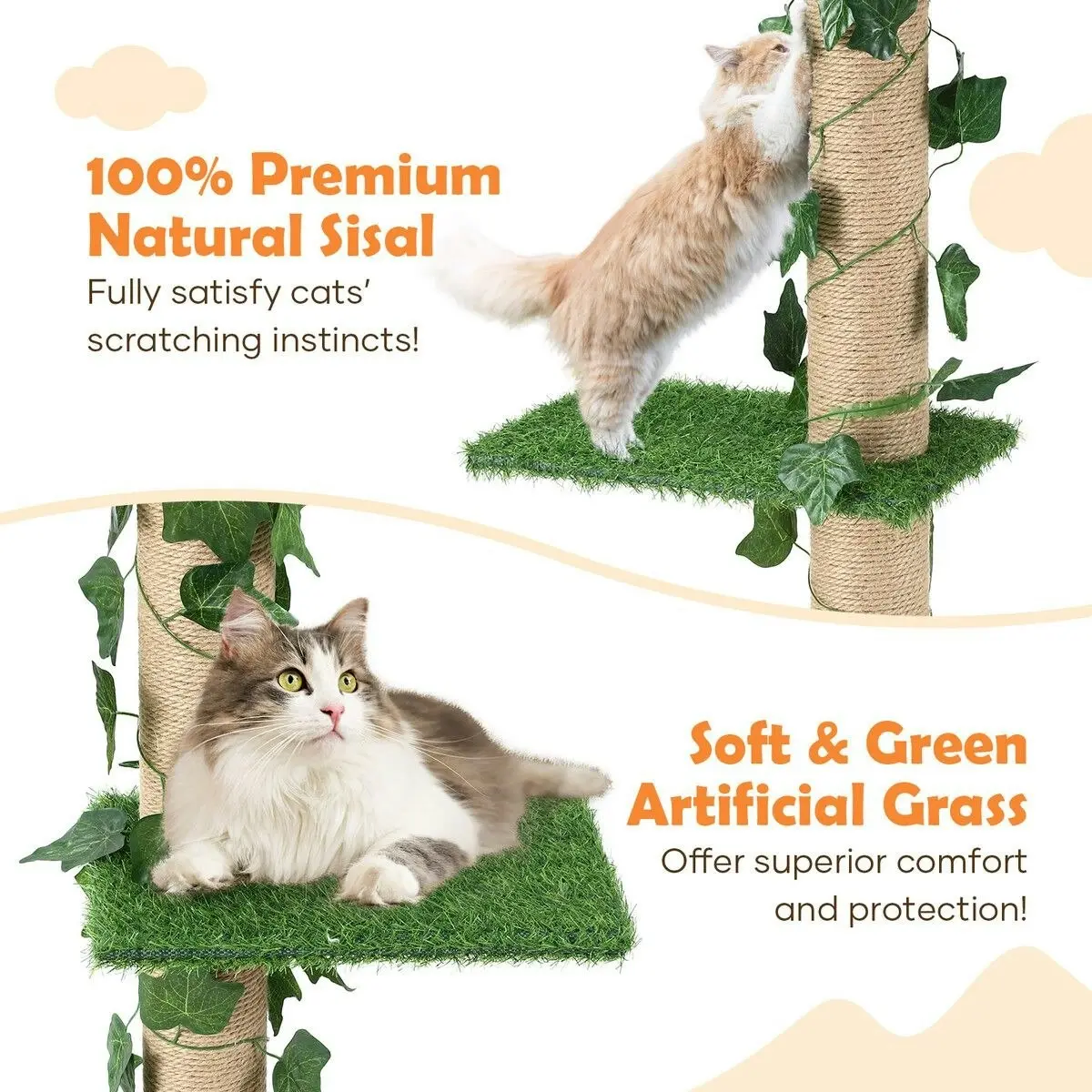 Pet Scene Cat Scratching Post Tree Tower Tall Scratcher Pole Pet Toy Wood Furniture Kitty Play House Gym 4 Tier Stand Sisal Artificial Grass