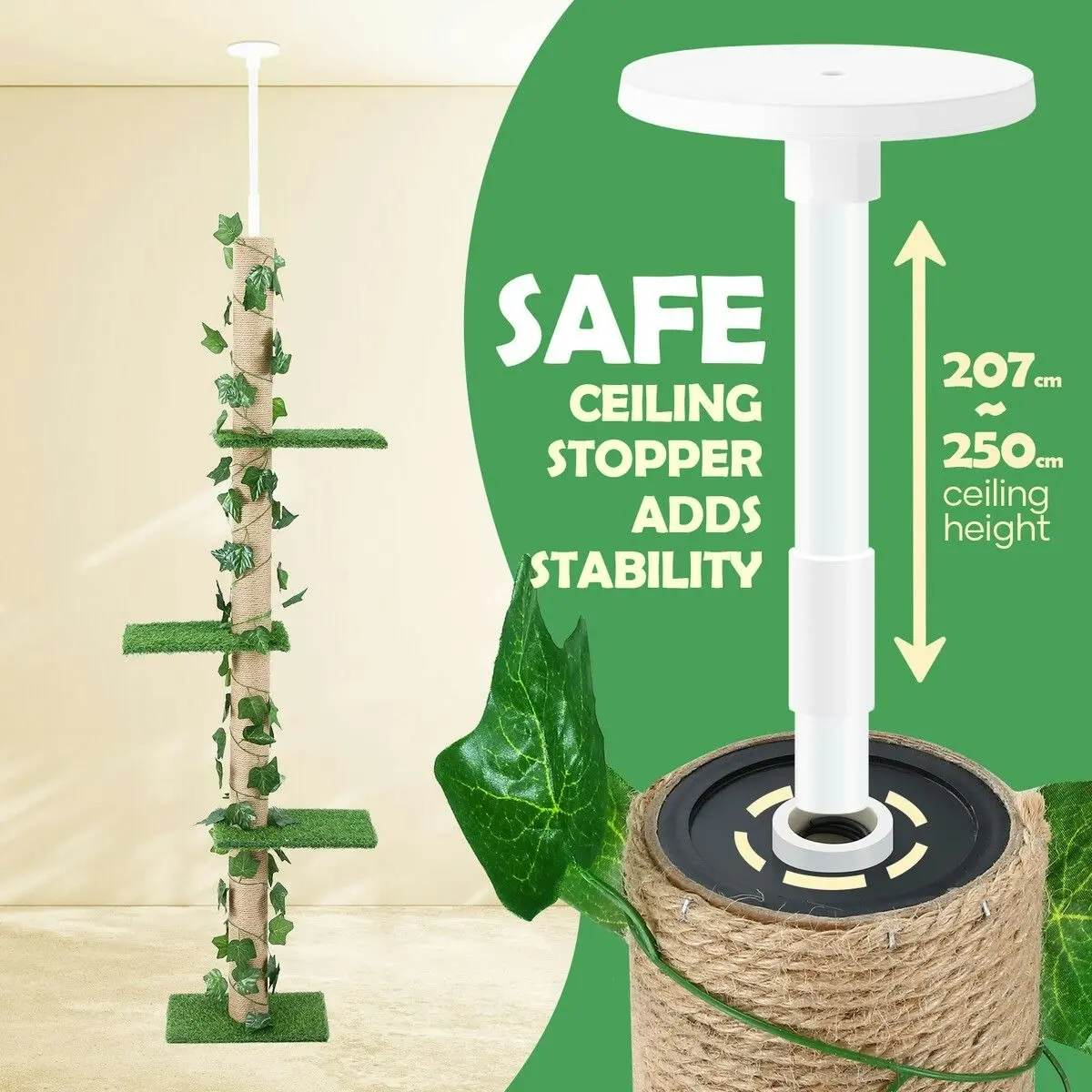 Pet Scene Cat Scratching Post Tree Tower Tall Scratcher Pole Pet Toy Wood Furniture Kitty Play House Gym 4 Tier Stand Sisal Artificial Grass