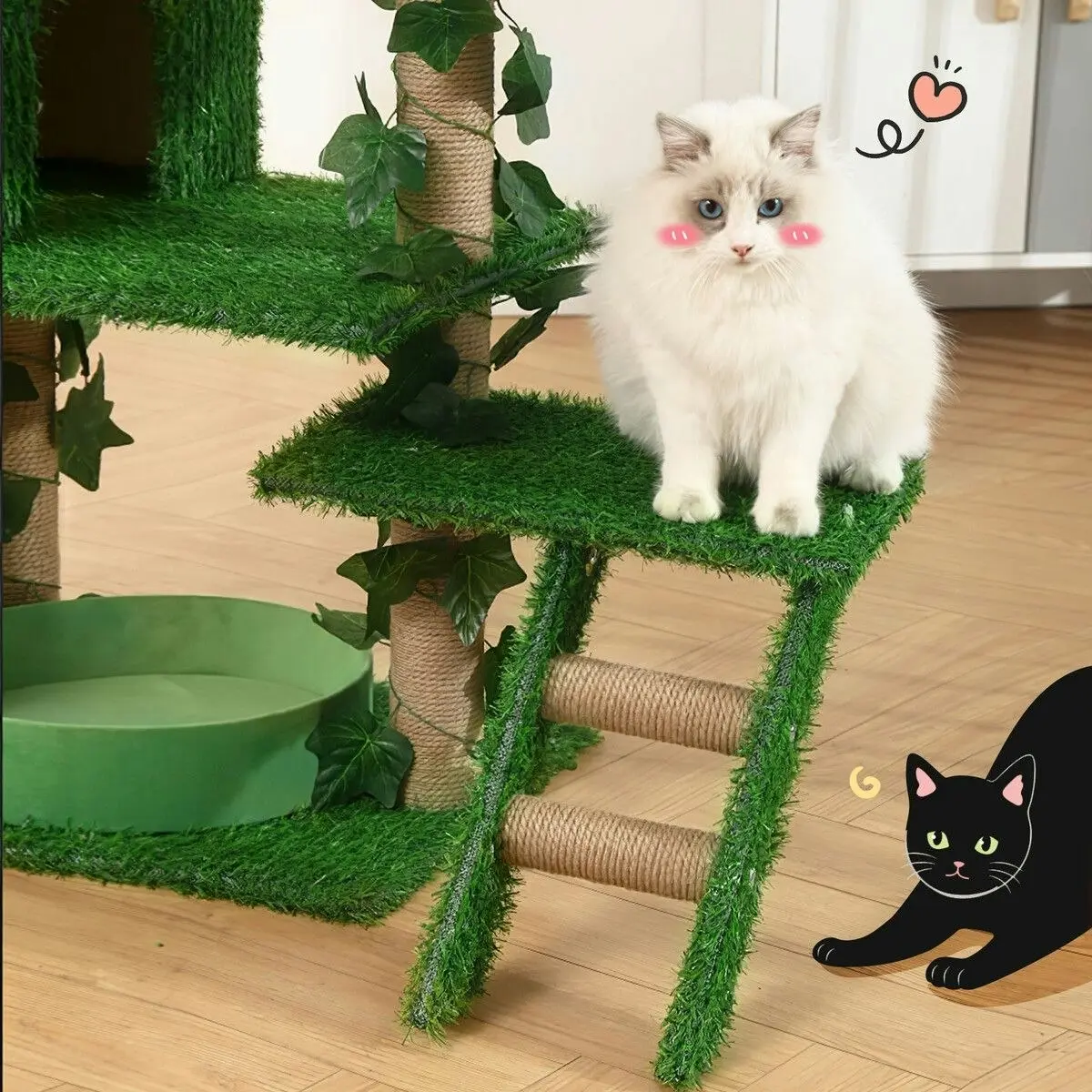 Pet Scene 140cm Cat Tree Tower Kitty Sisal Scratching Post Scratcher House Stand Cave Hammock Activity Centre Artificial Grass Condo Furniture Multi Levels