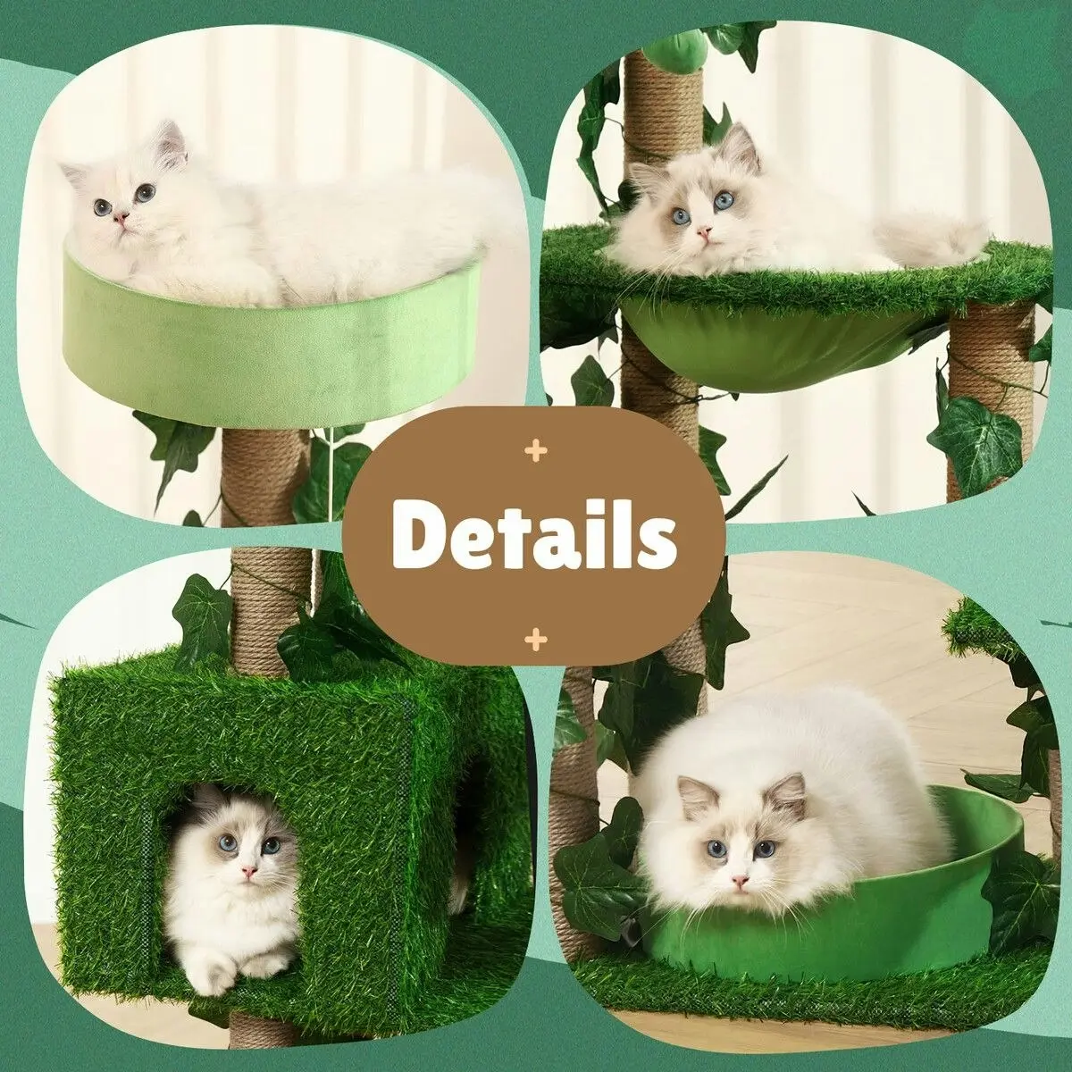 Pet Scene 140cm Cat Tree Tower Kitty Sisal Scratching Post Scratcher House Stand Cave Hammock Activity Centre Artificial Grass Condo Furniture Multi Levels