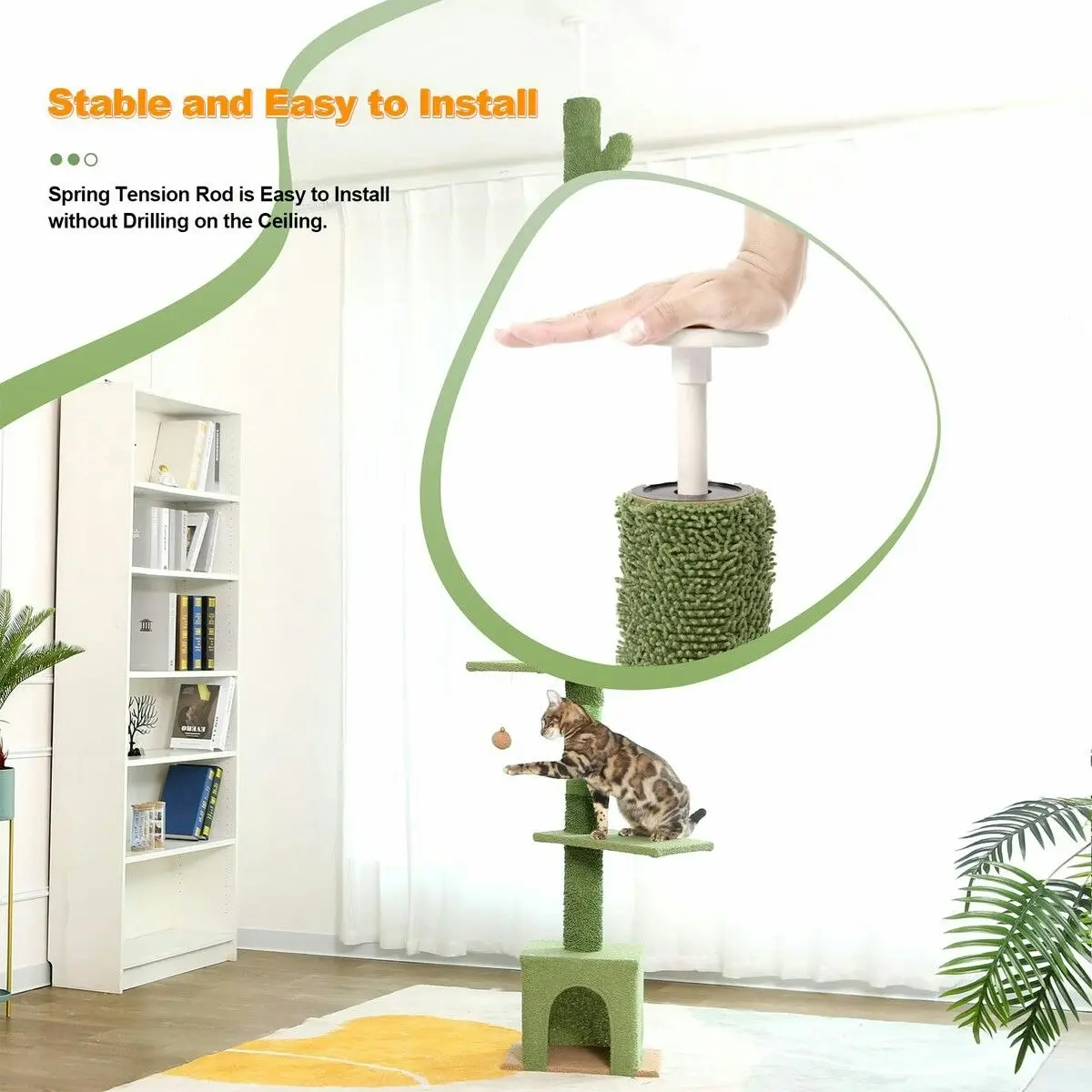 Pet Scene Cat Tree Kitty Tower Scratching Post Bed Sisal Scratcher House Stand Cave Floor to Ceiling Furniture Hammock Platforms 229-275cm