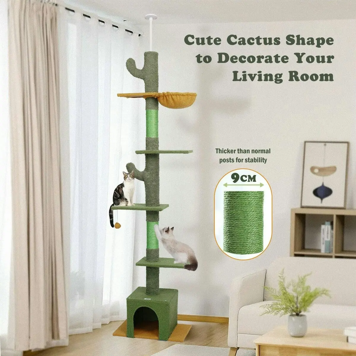 Pet Scene Cat Tree Kitty Tower Scratching Post Bed Sisal Scratcher House Stand Cave Floor to Ceiling Furniture Hammock Platforms 229-275cm