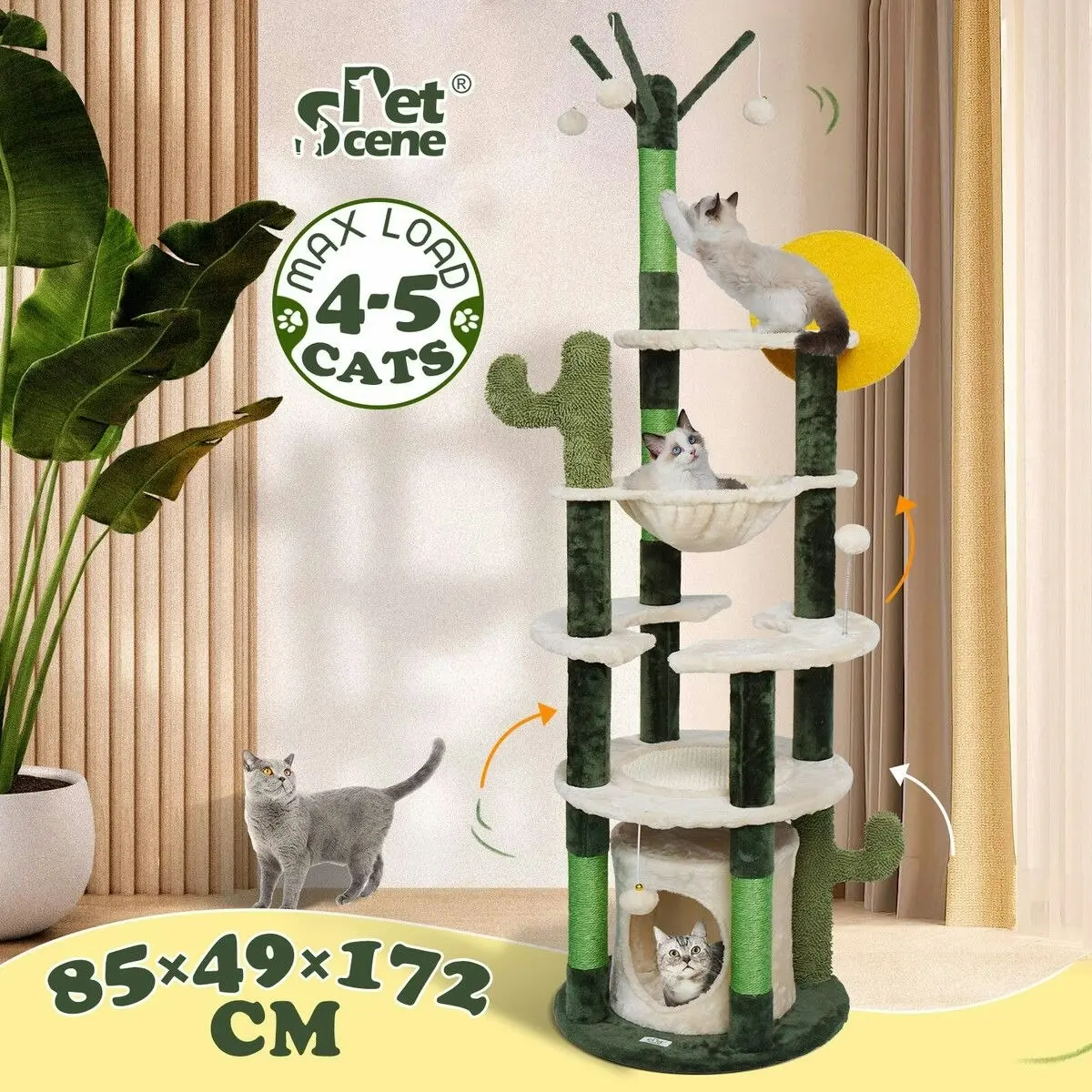 Pet Scene 172cm Cat Tower Tree Scratching Post House Bed Sisal Scratcher Cave Furniture Condos Climbing Stand Play Hammock Balls