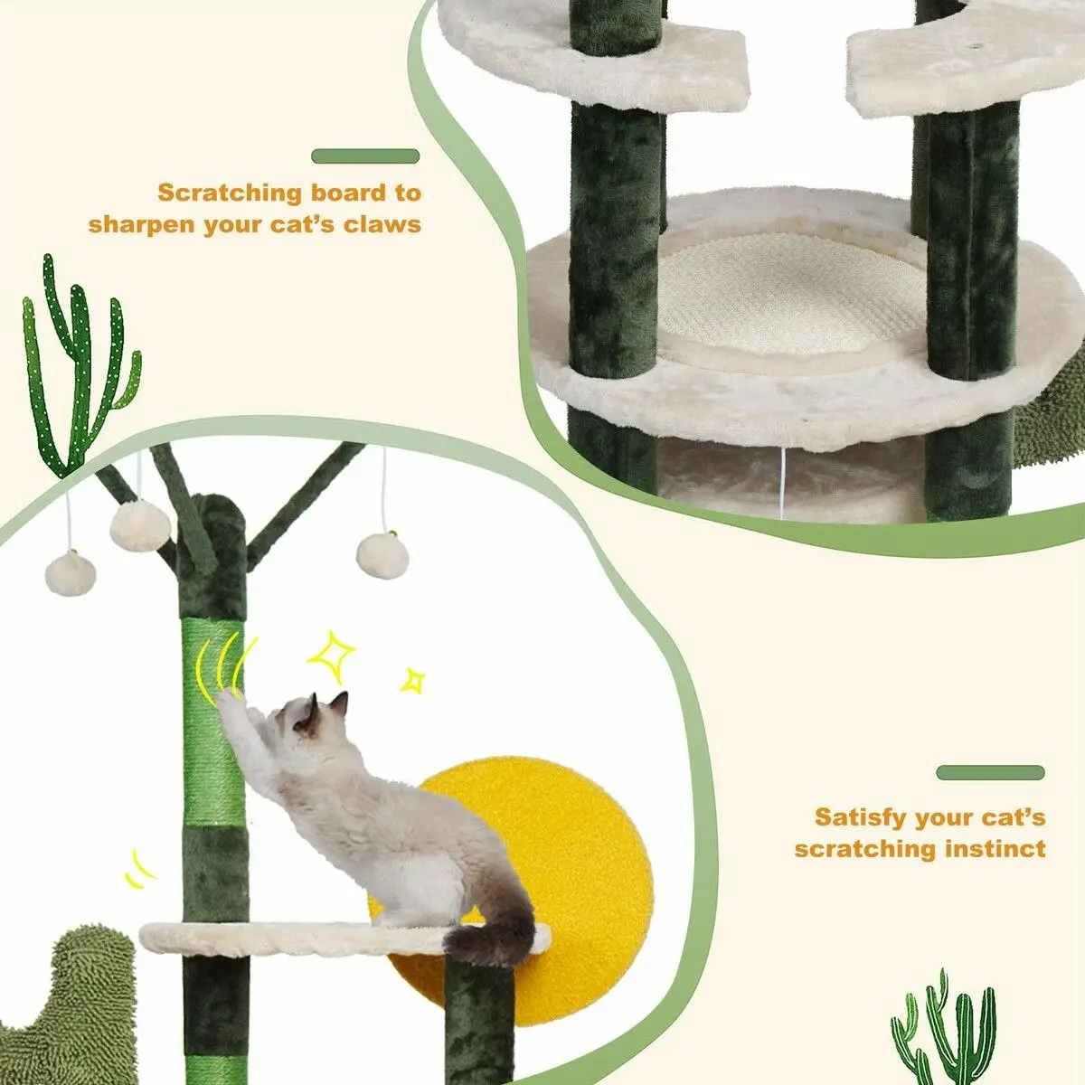 Pet Scene 172cm Cat Tower Tree Scratching Post House Bed Sisal Scratcher Cave Furniture Condos Climbing Stand Play Hammock Balls