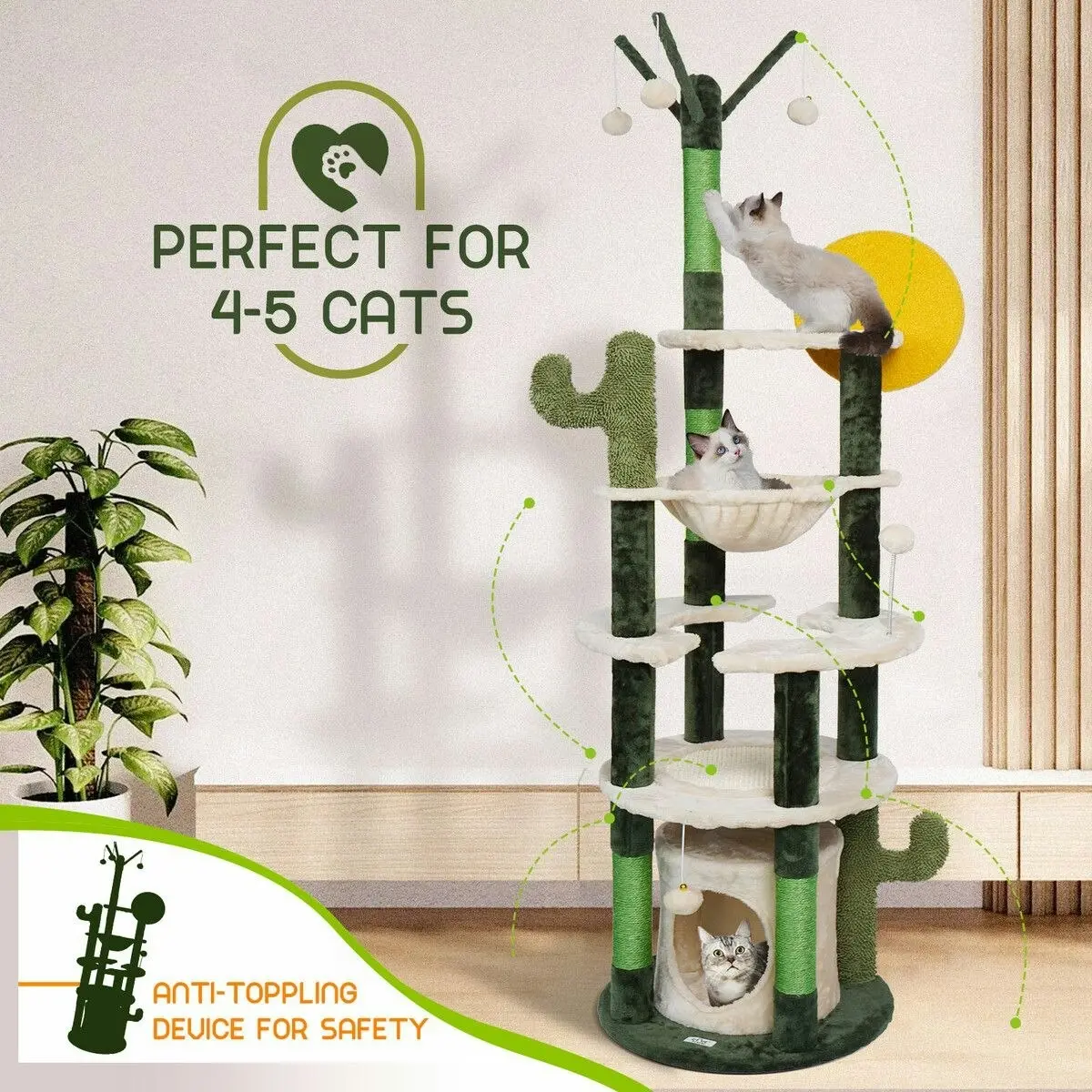 Pet Scene 172cm Cat Tower Tree Scratching Post House Bed Sisal Scratcher Cave Furniture Condos Climbing Stand Play Hammock Balls