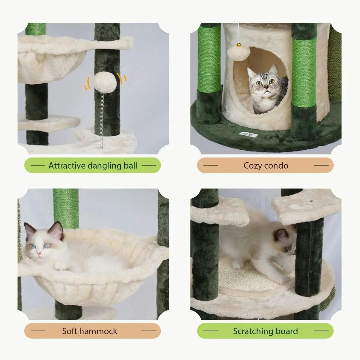 Pet Scene 172cm Cat Tower Tree Scratching Post House Bed Sisal Scratcher Cave Furniture Condos Climbing Stand Play Hammock Balls