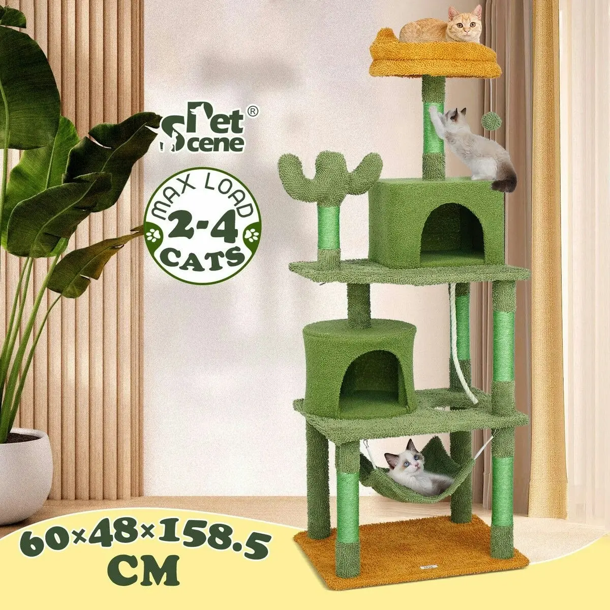 Pet Scene Cat Tree Tower Kitty Scratching Post Sisal Scratcher House Bed Stand Furniture Hammock Cave Condo Activity Centre 158.5 High