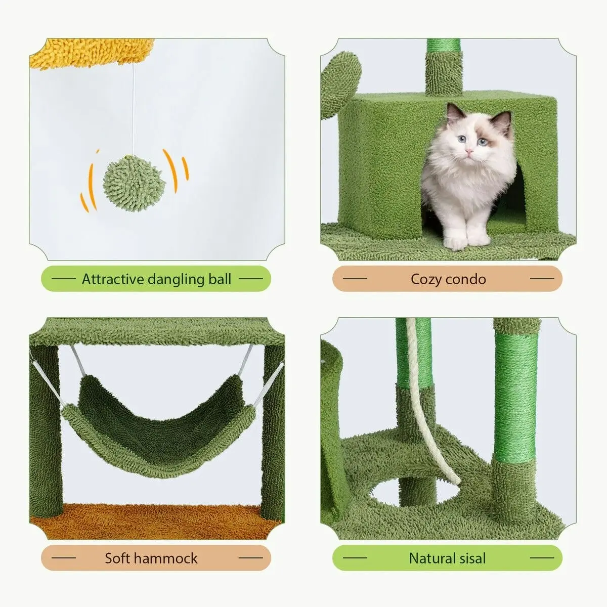 Pet Scene Cat Tree Tower Kitty Scratching Post Sisal Scratcher House Bed Stand Furniture Hammock Cave Condo Activity Centre 158.5 High