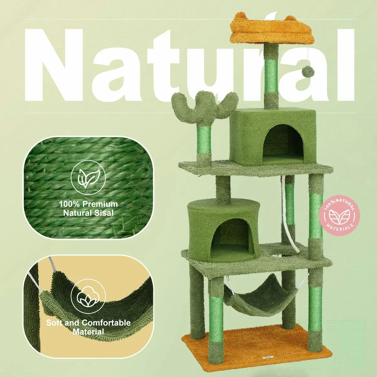 Pet Scene Cat Tree Tower Kitty Scratching Post Sisal Scratcher House Bed Stand Furniture Hammock Cave Condo Activity Centre 158.5 High