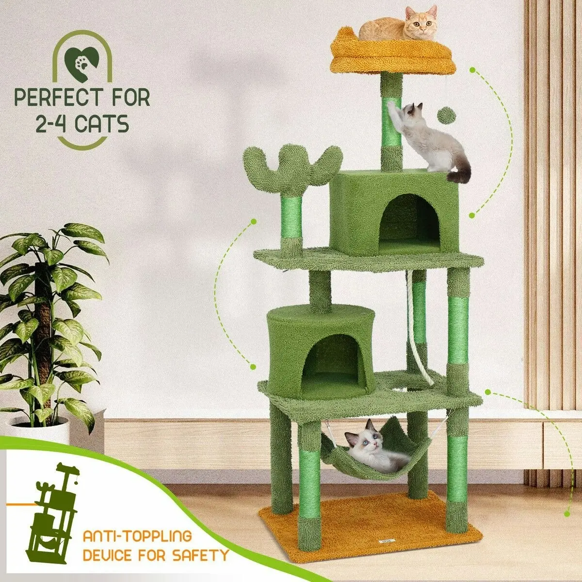 Pet Scene Cat Tree Tower Kitty Scratching Post Sisal Scratcher House Bed Stand Furniture Hammock Cave Condo Activity Centre 158.5 High