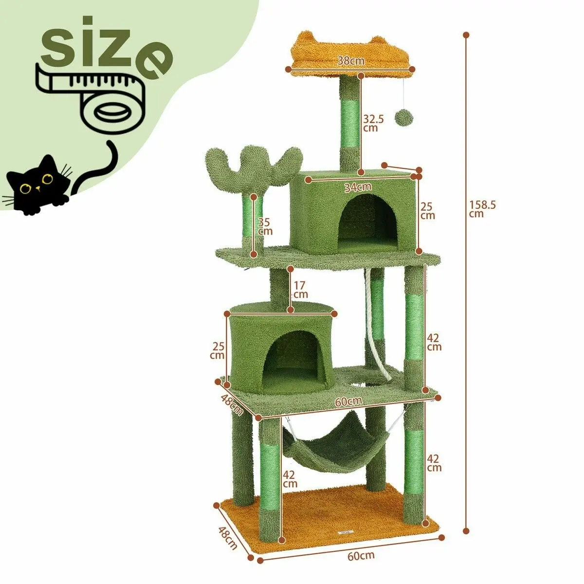 Pet Scene Cat Tree Tower Kitty Scratching Post Sisal Scratcher House Bed Stand Furniture Hammock Cave Condo Activity Centre 158.5 High