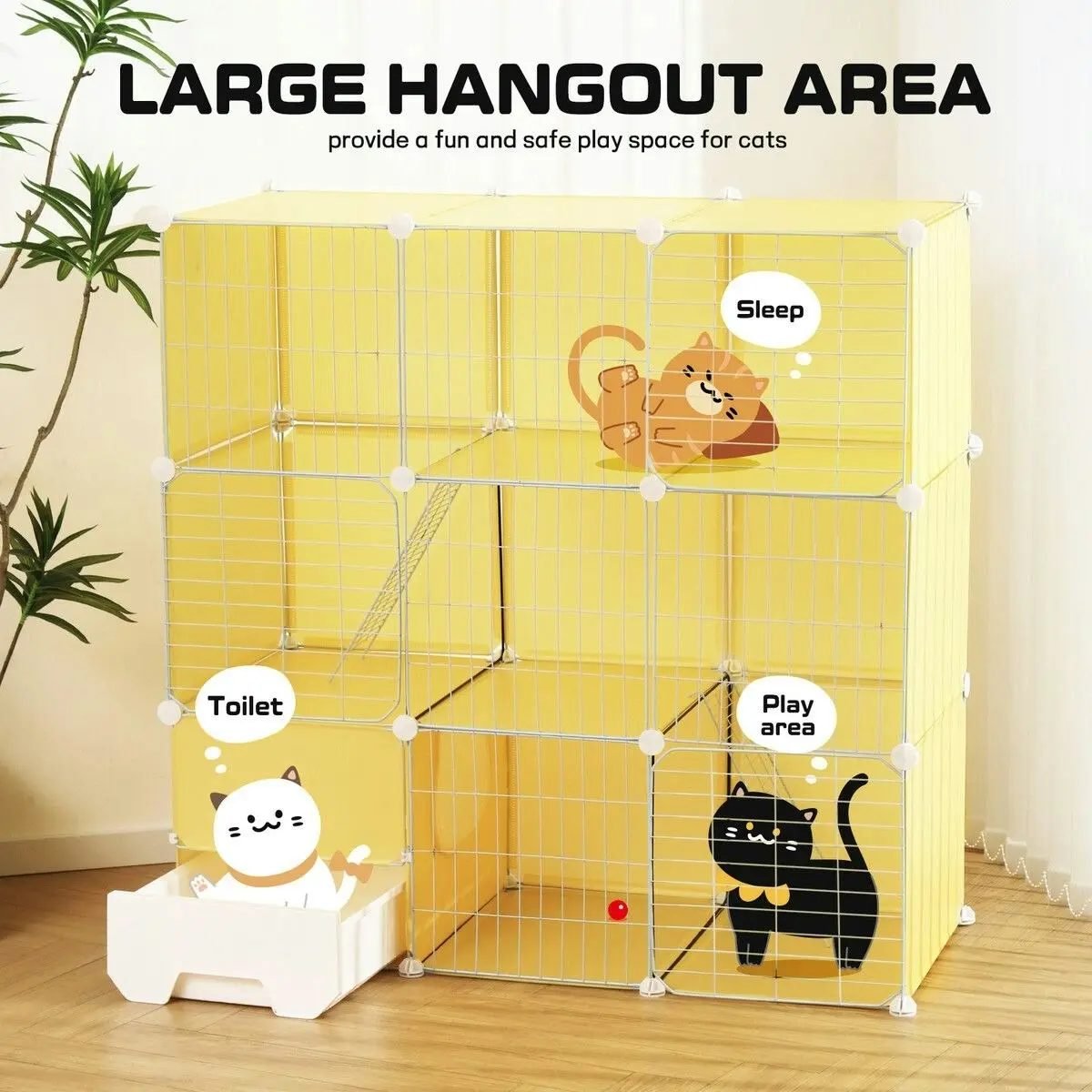 Pet Scene Cat Cage Large Transparent Enclosure Pet Crate Litter Box Rabbit Hutch  Kitty Kennel Bunny Ferret Home Playpen DIY Detachable