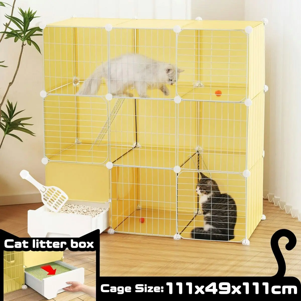 Pet Scene Cat Cage Large Transparent Enclosure Pet Crate Litter Box Rabbit Hutch  Kitty Kennel Bunny Ferret Home Playpen DIY Detachable