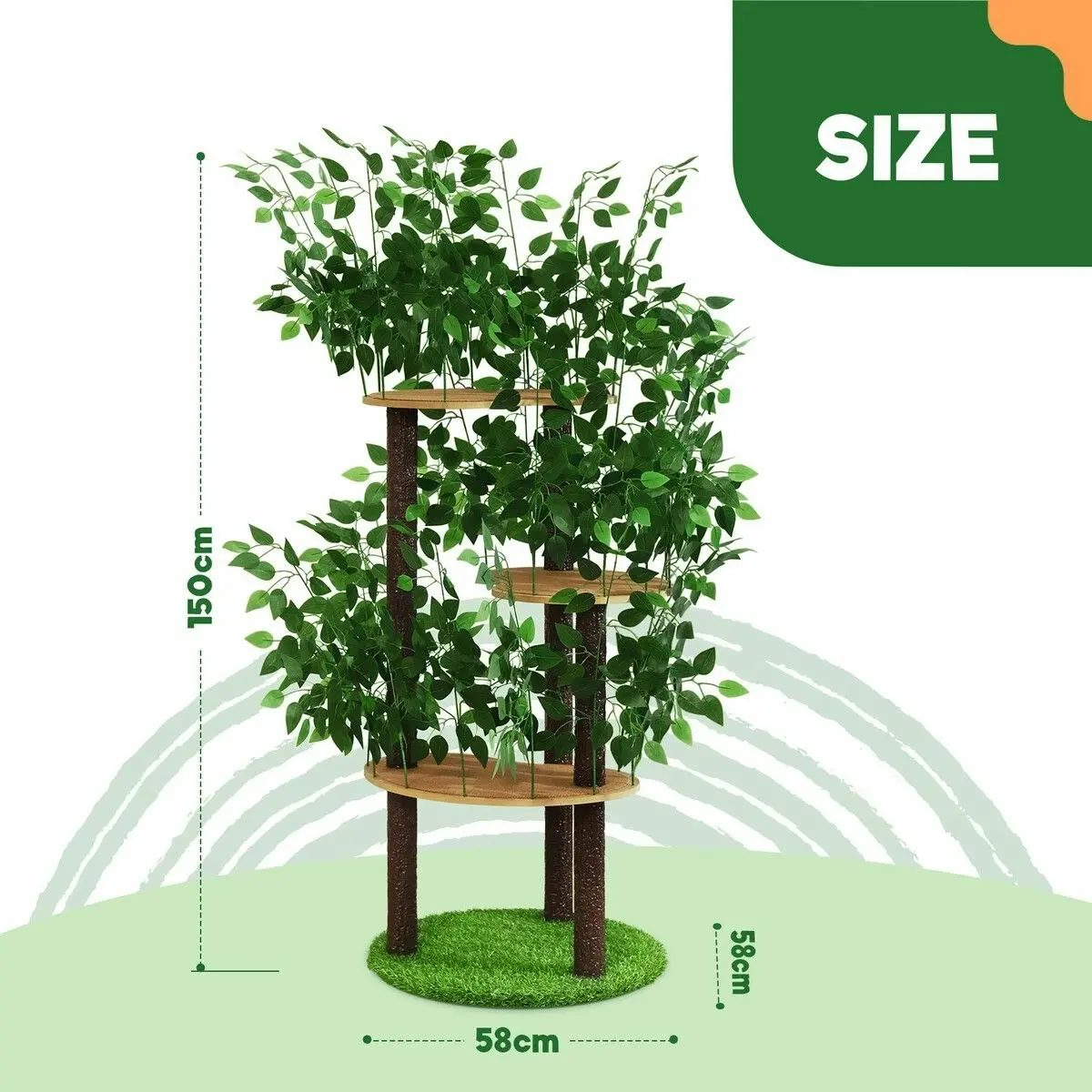 Pet Scene 150cm Cat Tree Tower Kitten Scratching Post Play House Stand Activity Centre Scratcher Furniture Climbing Frame Platform Artificial Grass Leaves