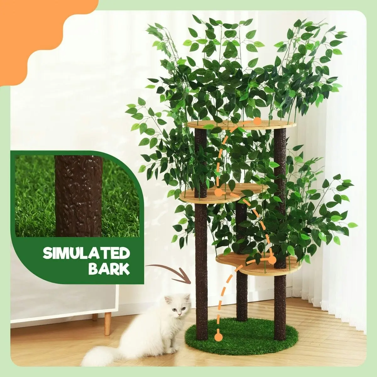 Pet Scene 150cm Cat Tree Tower Kitten Scratching Post Play House Stand Activity Centre Scratcher Furniture Climbing Frame Platform Artificial Grass Leaves