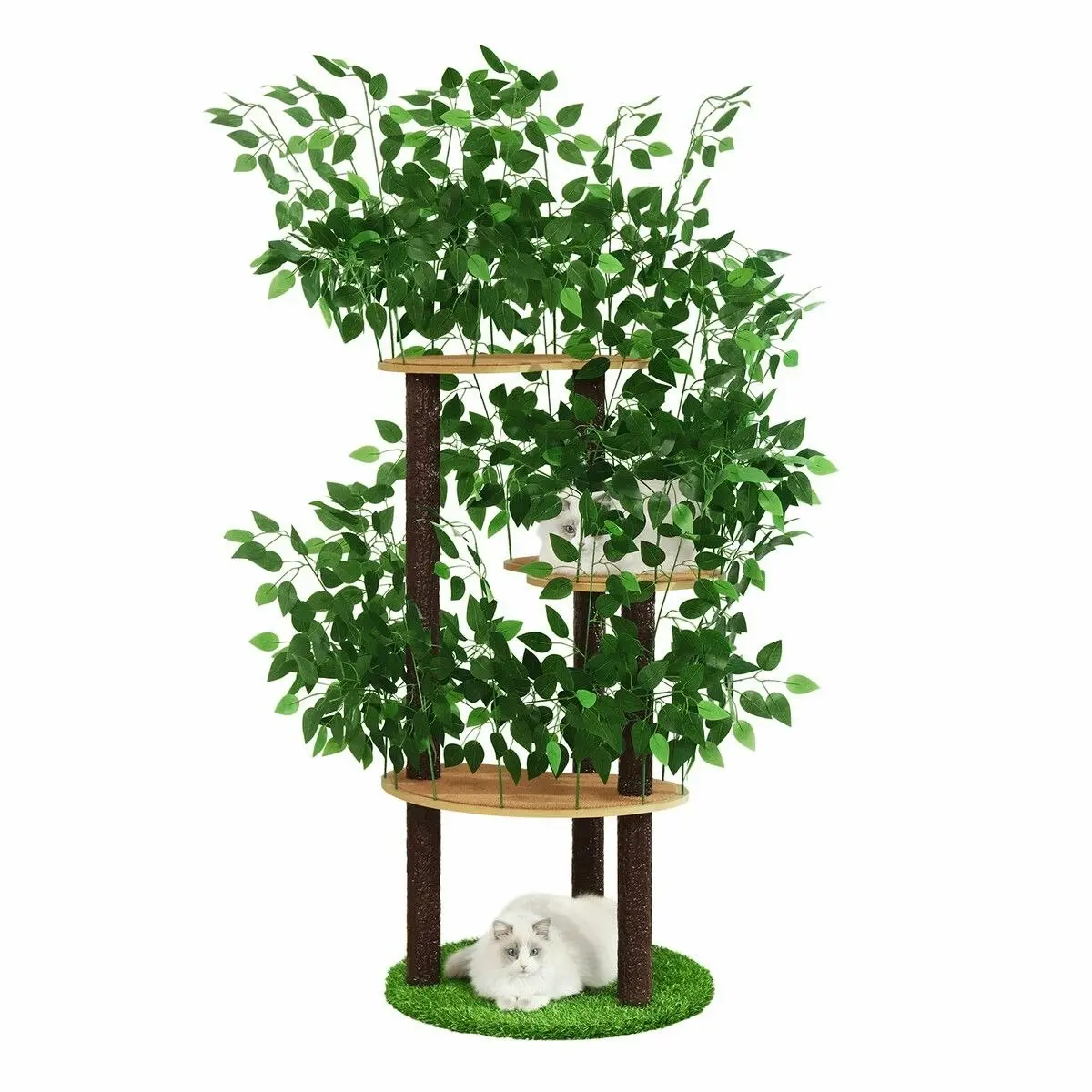 Pet Scene 150cm Cat Tree Tower Kitten Scratching Post Play House Stand Activity Centre Scratcher Furniture Climbing Frame Platform Artificial Grass Leaves