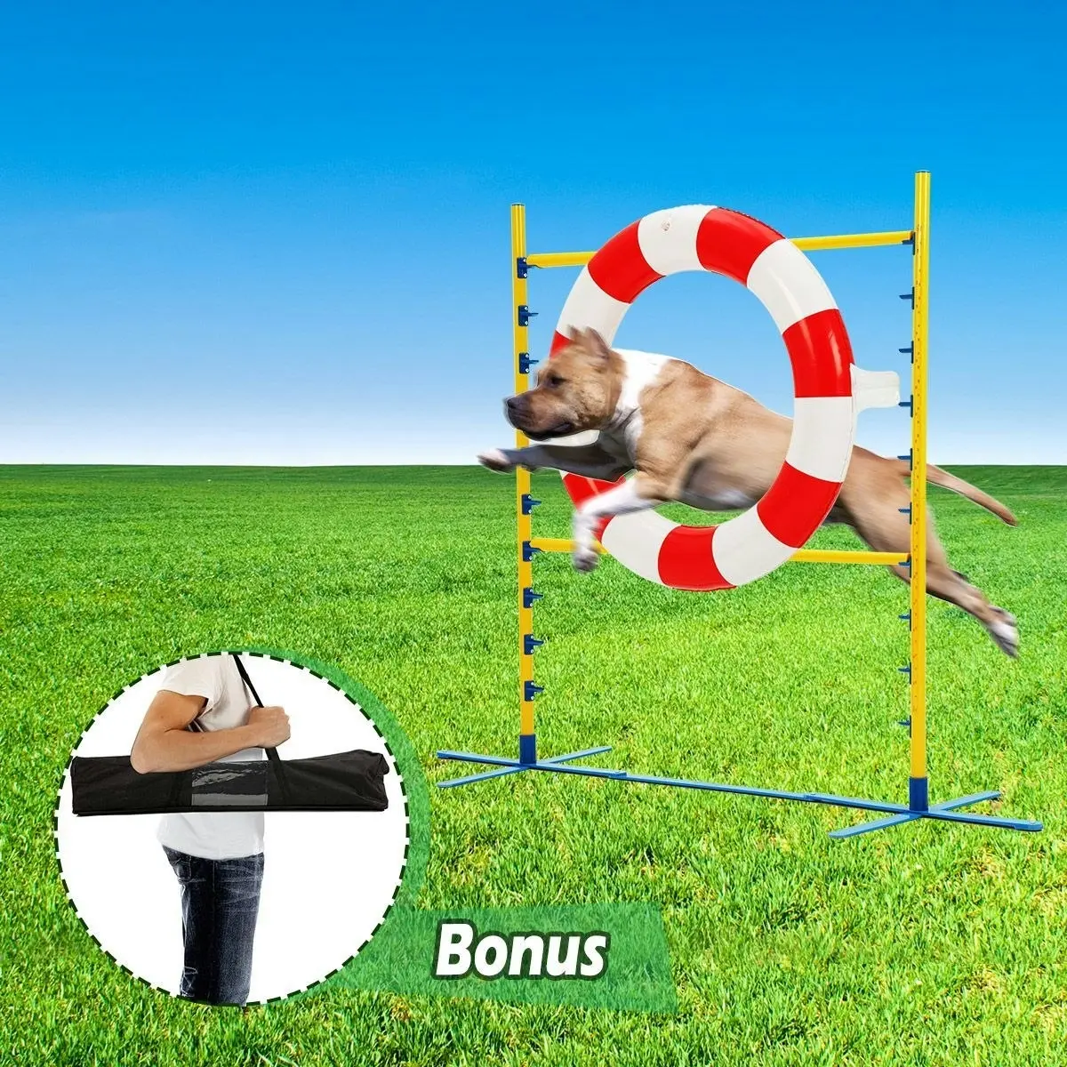 Ausway Portable Dog Jump Ring Agility Training Hoop Puppy Interactive Toys Exercise Equipment