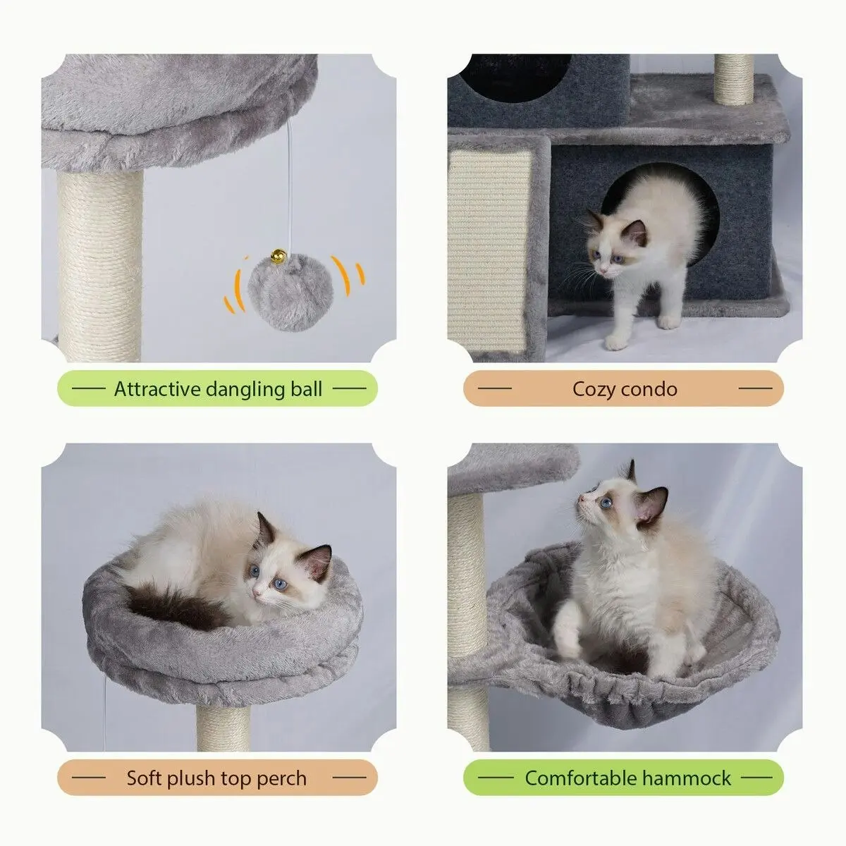 Pet Scene 127cm Cat Tree Tower Scratching Post Bed Sisal Scratcher Furniture House Cave Condos Climbing Stand Gym Hammock Ramp