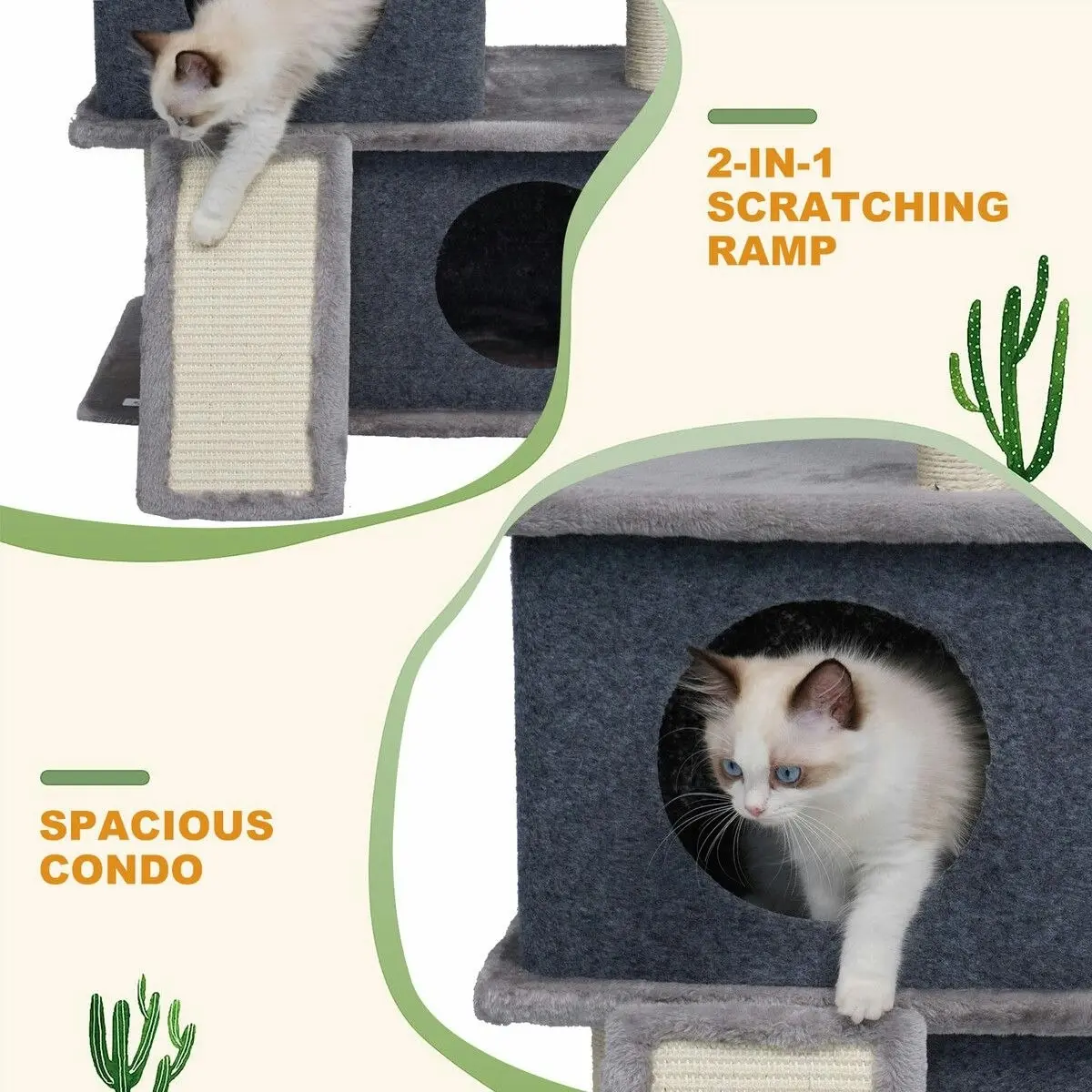 Pet Scene 127cm Cat Tree Tower Scratching Post Bed Sisal Scratcher Furniture House Cave Condos Climbing Stand Gym Hammock Ramp