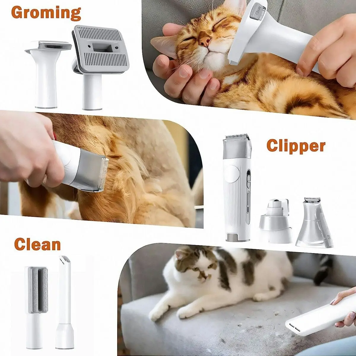 Pet Scene 7 in 1 Pet Grooming Kit Dog Clipper Vacuum Cleaner Slicker Trimmer Remover Deshedding Brush  Cat Hair Groomer