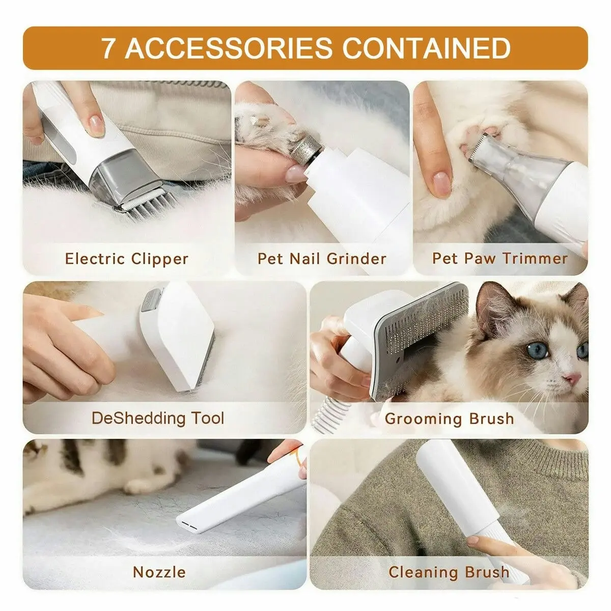 Pet Scene 7 in 1 Pet Grooming Kit Dog Clipper Vacuum Cleaner Slicker Trimmer Remover Deshedding Brush  Cat Hair Groomer