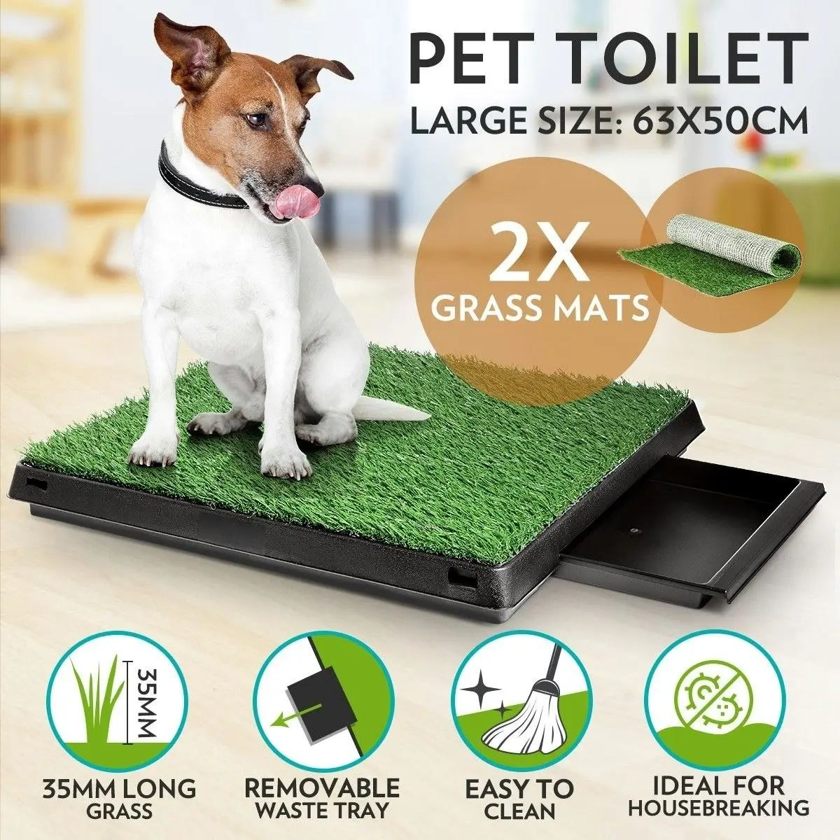 Ausway Indoor Pet Pee Training Pad with 2 Artificial Grass Mat