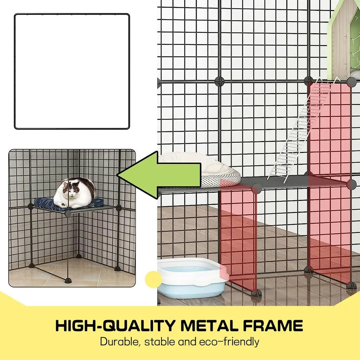 Pet Scene Cat Cage DIY Enclosure Pet Crate Rabbit Hutch  Kitty Kennel Bunny Ferret Home Playpen Detachable Metal Wire