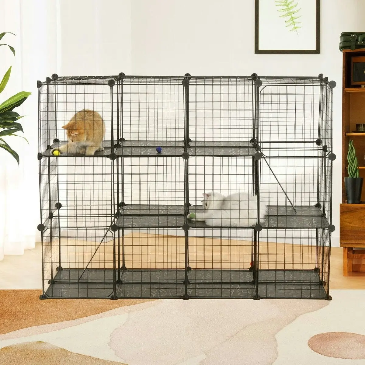 Pet Scene Cat Cage DIY Enclosure Pet Crate Rabbit Hutch  Kitty Kennel Bunny Ferret Home Playpen Detachable Metal Wire