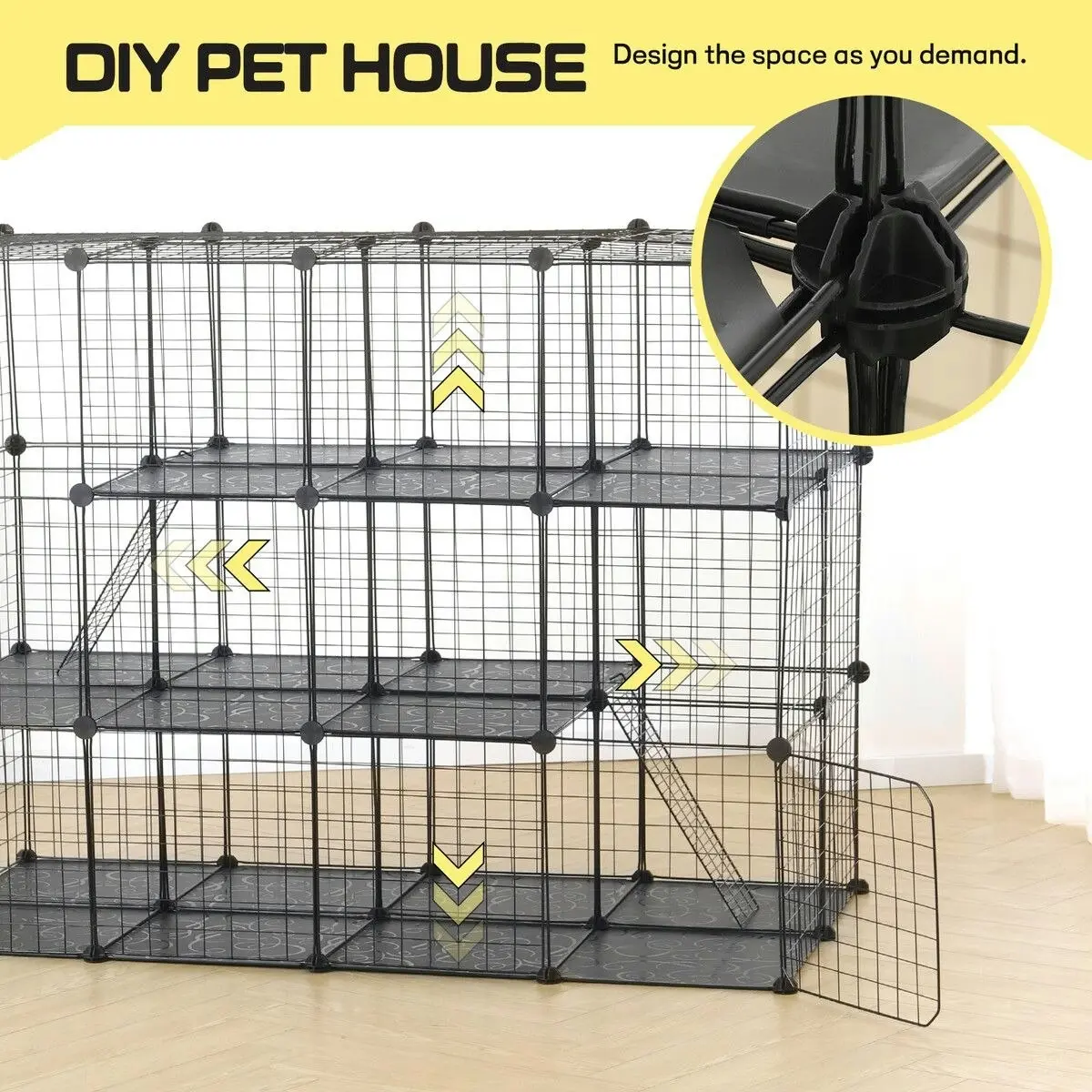 Pet Scene Cat Cage DIY Enclosure Pet Crate Rabbit Hutch  Kitty Kennel Bunny Ferret Home Playpen Detachable Metal Wire