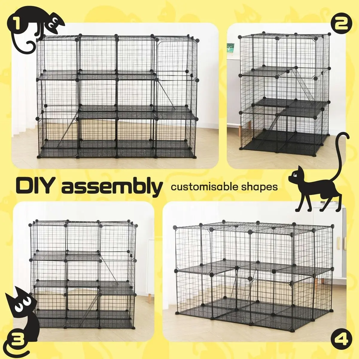 Pet Scene Cat Cage DIY Enclosure Pet Crate Rabbit Hutch  Kitty Kennel Bunny Ferret Home Playpen Detachable Metal Wire