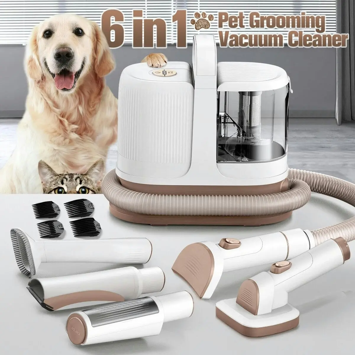 Ausway Pet Grooming Kit Vacuum Cleaner Dog Cat Hair Remover Clipper Deshedding Slicker Brush Trimmer Pro Groomer 5 Professional Tools