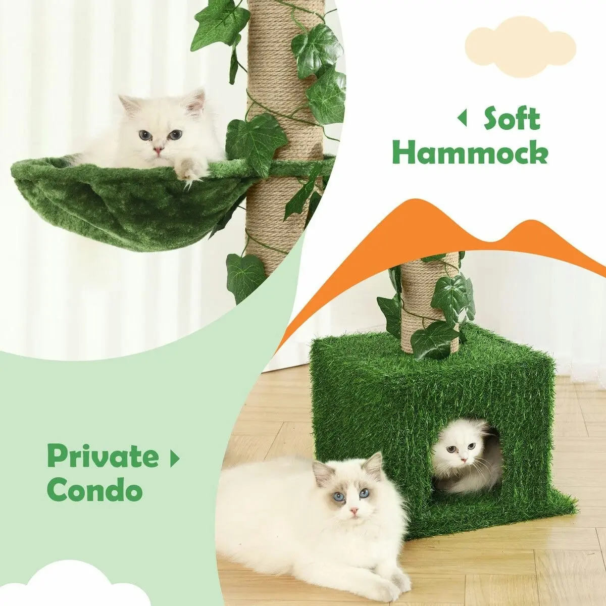 Pet Scene 5 Level Cat Tree Tower Sisal Scratching Post Stand Furniture Scratcher Cave Activity Centre Condo Hammock Gym Platform Floor to Ceiling 232cm to 282cm