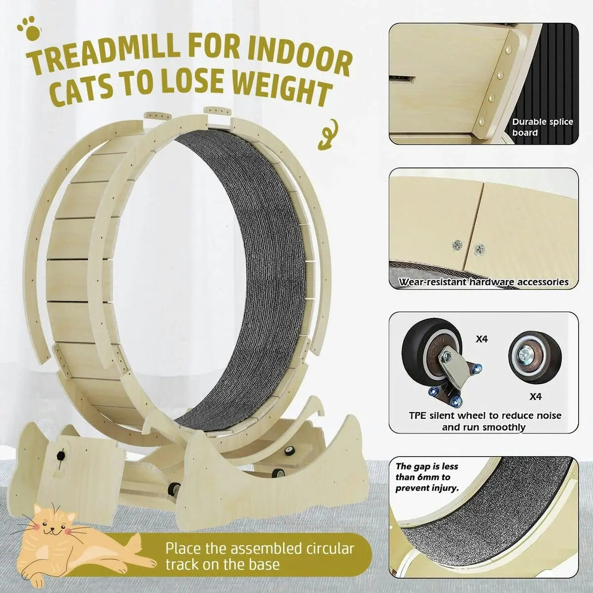 Pet Scene Wood Cat Wheel Exercise Treadmill Dog Running Exerciser Gym Puppy Walking Indoor Kitty Spinning Workout Training Equipment