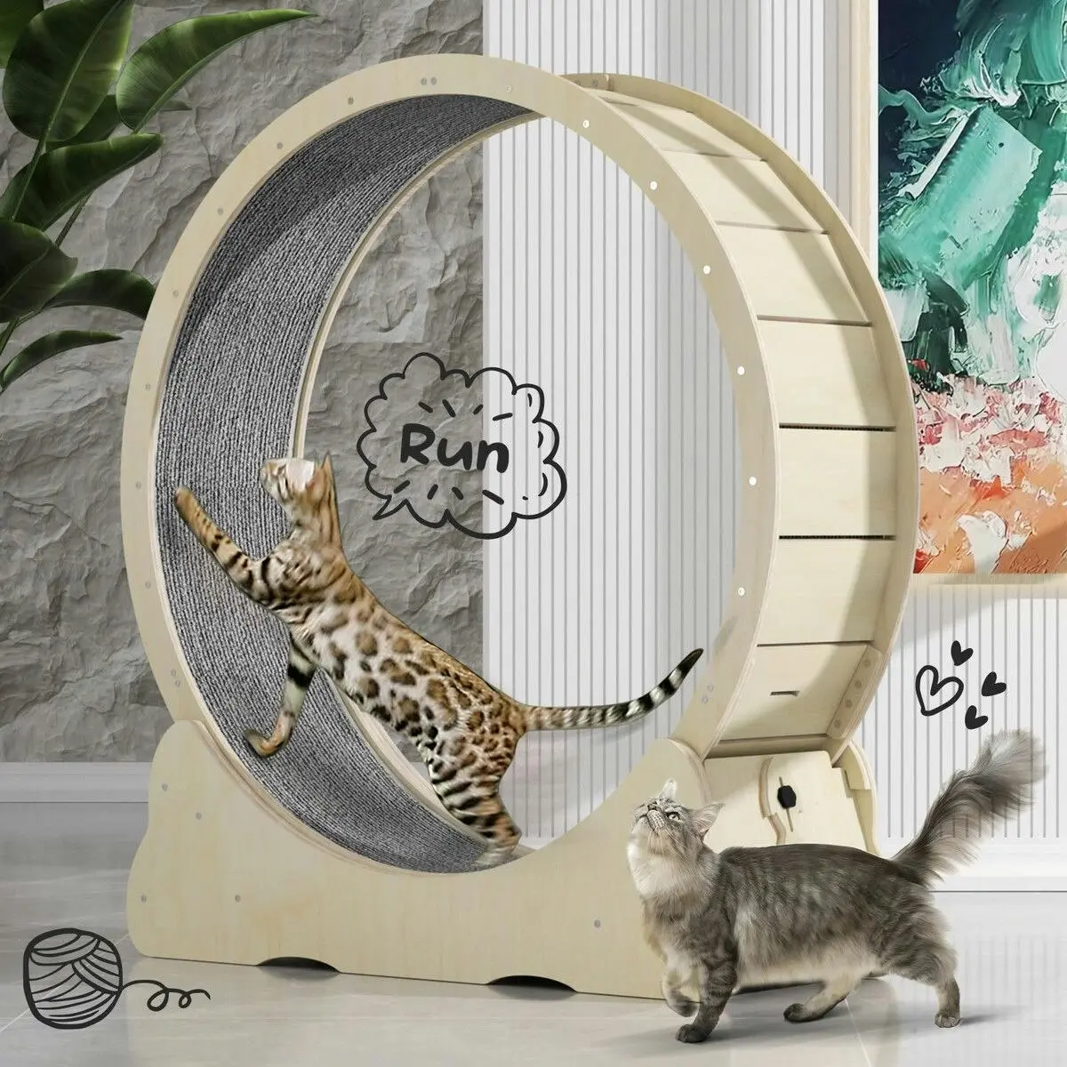 Pet Scene Wood Cat Wheel Exercise Treadmill Dog Running Exerciser Gym Puppy Walking Indoor Kitty Spinning Workout Training Equipment