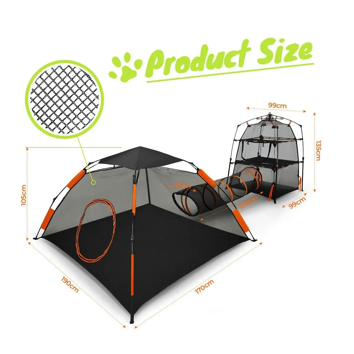 Pet Scene 3 IN 1 Cat Tent Tunnel Enclosure Dog Pet House Tower Puppy Playpen Cage Rabbit Ferret Outdoor Indoor Gym Exercise Portable Foldable