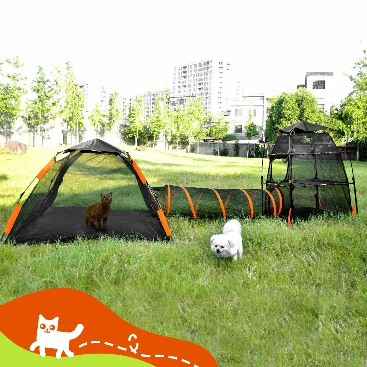 Pet Scene 3 IN 1 Cat Tent Tunnel Enclosure Dog Pet House Tower Puppy Playpen Cage Rabbit Ferret Outdoor Indoor Gym Exercise Portable Foldable