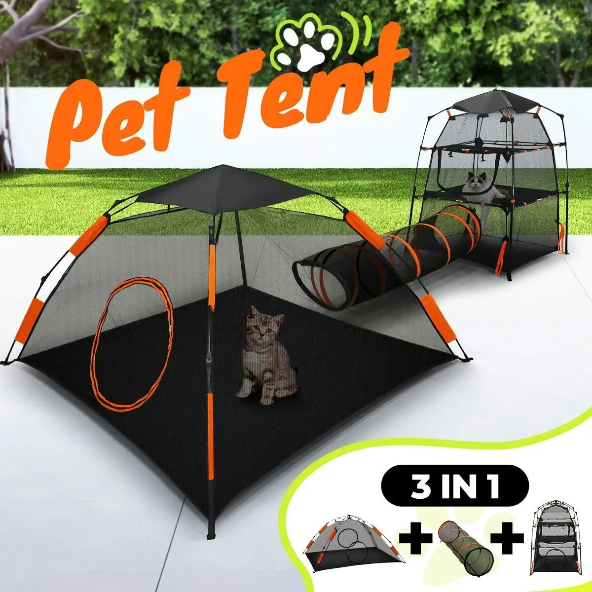 Pet Scene 3 IN 1 Cat Tent Tunnel Enclosure Dog Pet House Tower Puppy Playpen Cage Rabbit Ferret Outdoor Indoor Gym Exercise Portable Foldable