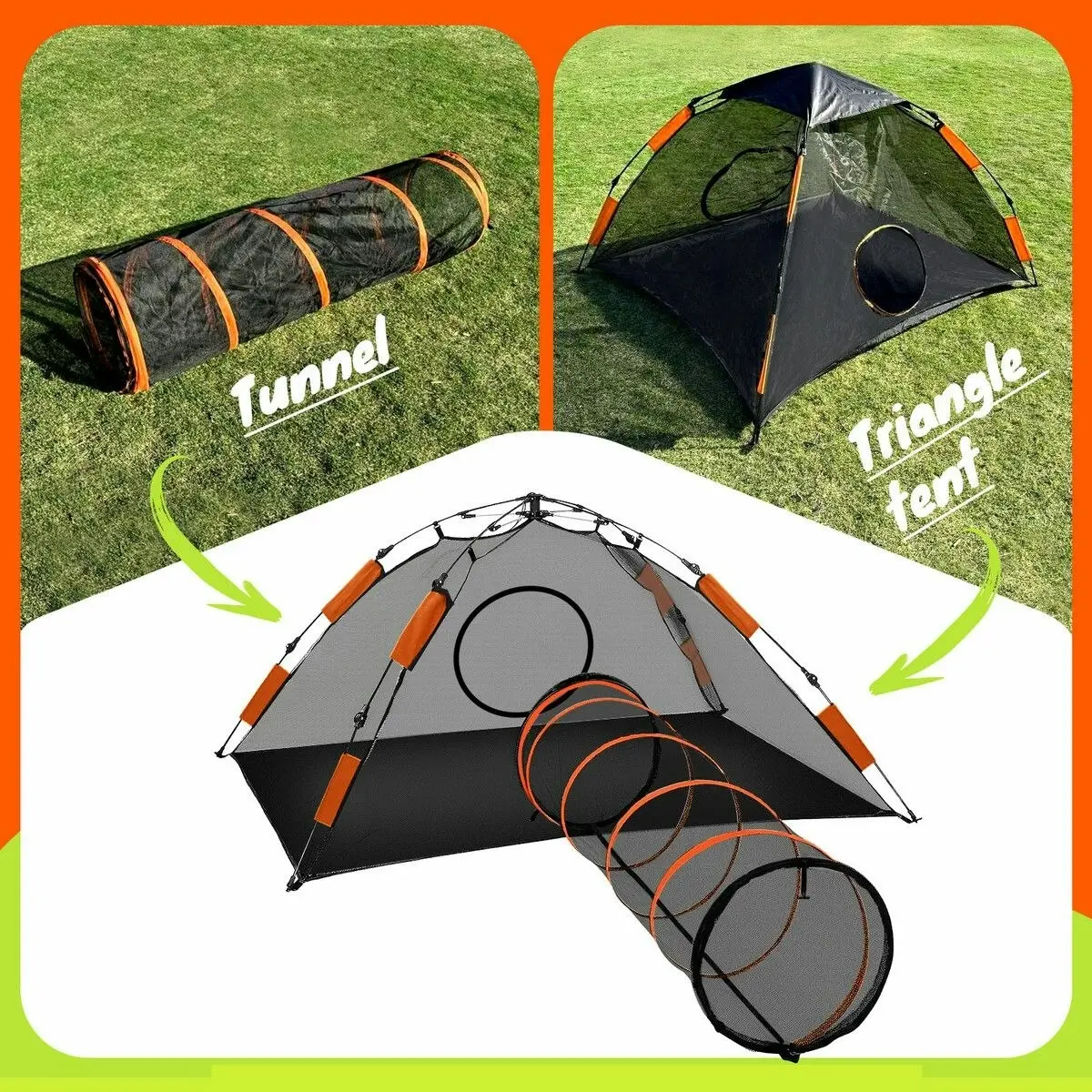 Pet Scene 3 IN 1 Cat Tent Tunnel Enclosure Dog Pet House Tower Puppy Playpen Cage Rabbit Ferret Outdoor Indoor Gym Exercise Portable Foldable