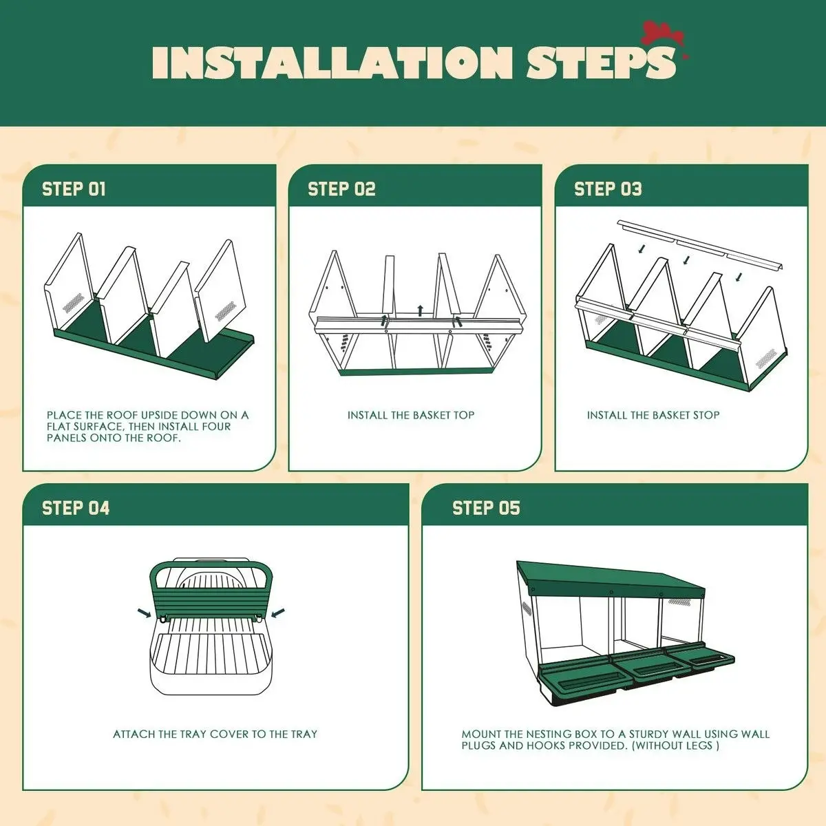 Pet Scene 3 Hole Chicken Nesting Box Hen Chook Roll Away Laying Nest Boxes Brooder Coop Poultry Egg Roost Perch Galvanised Steel Plastic with Vents Lid