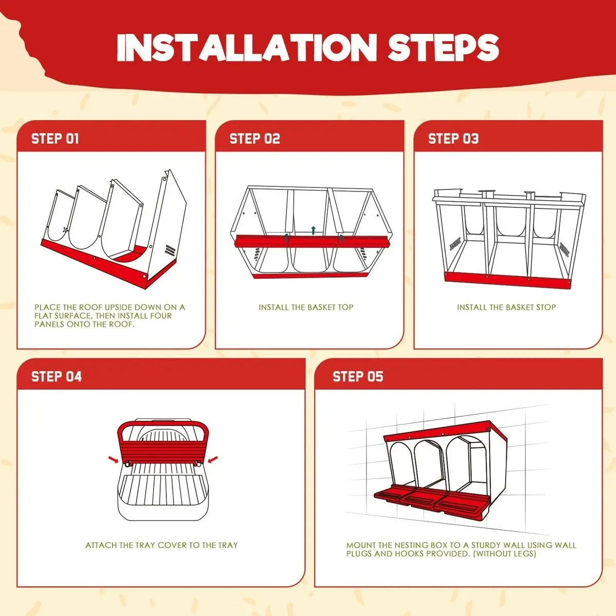 Pet Scene 3 Hole Chicken Nesting Box Hen Roll Away Laying Boxes Chook Nest Brooder Poultry Egg Coop Roost Perch Galvanised Steel Plastic with Vents Lid